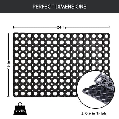 Heavy-Duty Interlocking Rubber Floor Mat, 16"x 24", Shock-Absorbing, Black - size: 24"L x 16"W x 0.6"Th