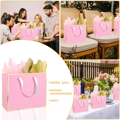 Epoesch 12 Pack Fancy Pink Gift Bags with Handles & 24 Tissue Papers - color: Pink Gold