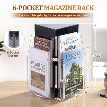 Geetery 6 Pockets 360 Degree Rotating Clear Acrylic Brochure Display Stand