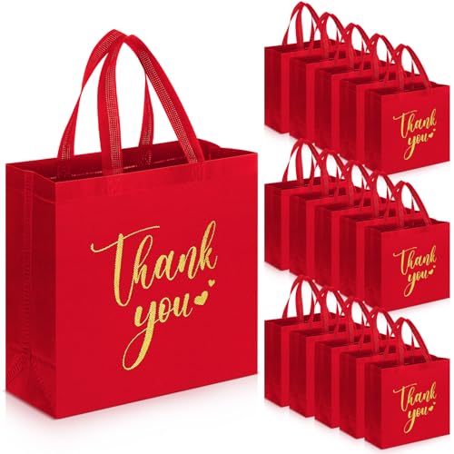 Sweetude 30 Thank You Non Woven Gift Bag, 11 x 12 x 5 Inch, Burgundy - color: Burgundy, size: 11 X 12 X 5 Inch