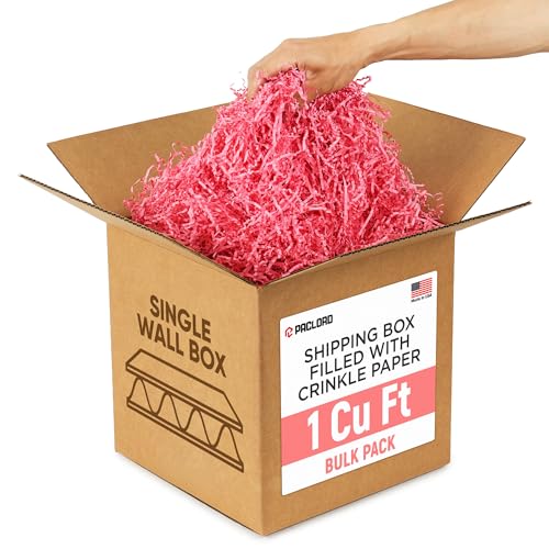 1 Cu Ft Ready To Ship Carton with Pink Crinkle Paper Filler 12x12x12" - color: Pink, size: Single Wall Box