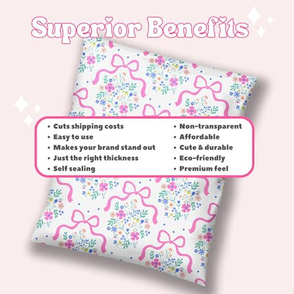 Picksie Mailers - Poly Mailers 10x13 Bulk Floral Polymailers Cute Pink Bows - color: Flower Girl, size: 10x13