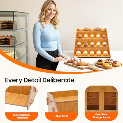 4 Tier Retail Display Stands 4 Pcs Set Cake Dessert Countertop Display Stand Log Color Triangular Display Rack for Stores Offices Homes Parties