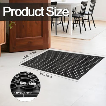 Nexboraque Anti Fatigue Rubber Floor Mats, 24 x 36 Inch Non-Slip Restaurant Mat Door Mat Drainage Mat for Indoor Outdoor Wet Area, Pool Entry, Garden - Black - size: 35"L x 23"W x 0.4"Th