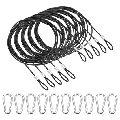 PATIKIL 78.7" Safety Cable Lock Security Wire Ropes w 10 Spring Buckle 5Pcs - color: Black, size: 78.7 Inch