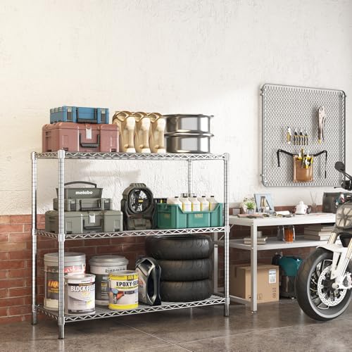 45" Small Wire Shelving Unit, 3-Tier Utility Storage Rack - color: Chrome, size: 45" L x 20" W x 47" H