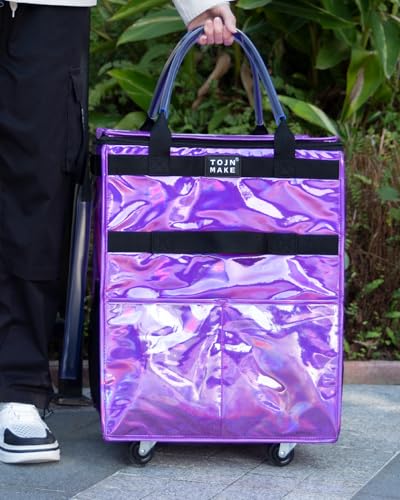 Reusable Grocery Bag with Wheels, Medium Glitter Purple Rolling Tote - color: Glitter Purple, size: Medium