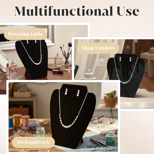 16 Pcs Black Velvet Necklace Display Stand Set, Foldable Jewelry Easel Mannequin Bust Holder for Selling and Shows, Store Home Organizer, 7.38 x 8.25 Inches