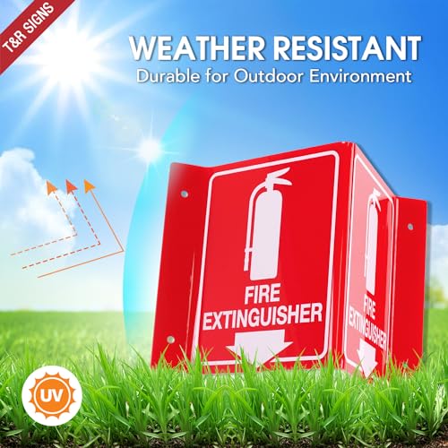 T&R Fire Extinguisher Sign, Fire Extinguisher with Down Arrow - 4 Pack - 8 x 6 Inches Acrylic, 4 pre-drilled holes, Includes Matching Screws, Use for Home Office/Business - color: V - 4 Pack