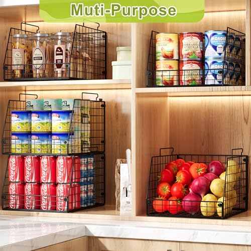 5 Pack XXL Stackable Wire Storage Basket, Extra Large Capacity Pantry Organizer and Storage, Muti-Purpose for Fruit Vegetable Basket & Toy Bin & Snack Organizer - size: 5 Pack—Narrow 11.8"W x 15.4"D