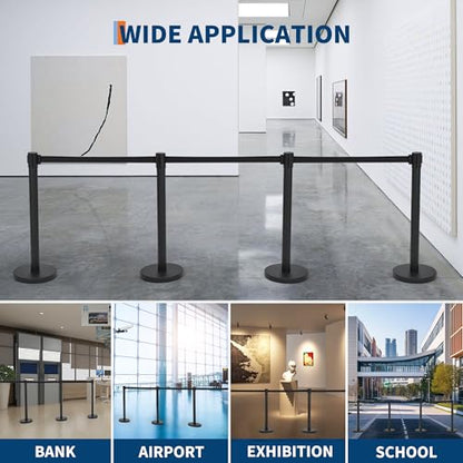 GarveeTech Crowd Control Stanchion Set, Black Stanchions with 6.6 ft Retractable Belts, Crowd Control Barriers, 4 Pack
