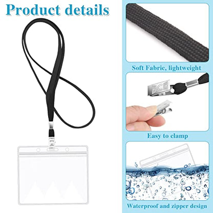 60 Pack Clear Id Badge Holders with Black Lanyards, Horizontal - color: 60pcs Black