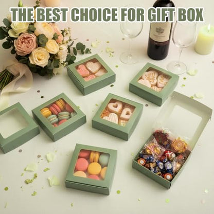 Zonon 30 Pcs Kraft Paper Boxes with Window 4.13x 4.13x1.18inch (Dark Green) - color: Sage Green