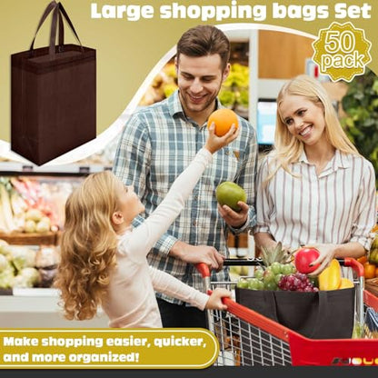 Windyun 50 Pcs Reusable Tote Bag Bulk 8 x 4 x 10 Inch, Brown - color: Brown