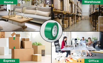 BOMEI PACK Green Heavy Duty Packing Tape with Red Dispenser, 1.88 inch x 110Y, 6 Rolls | Total 660Y, 2.52 mil, Ultra Strong, Refill for Packaging and Shipping - color: Green