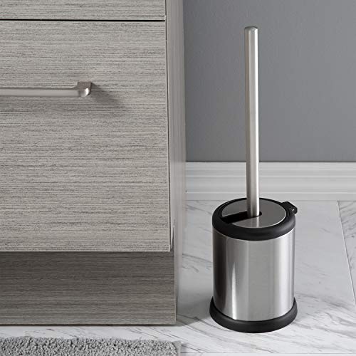 Bath Bliss Stainless Steel 2 Pack Self Closing Lid Toilet Brush and Holder, Finger Print Proof, Compact, Small Space, 6980-2PK, Silver