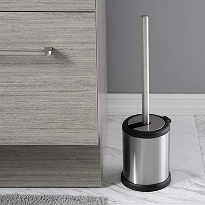 Bath Bliss Stainless Steel 2 Pack Self Closing Lid Toilet Brush and Holder, Finger Print Proof, Compact, Small Space, 6980-2PK, Silver