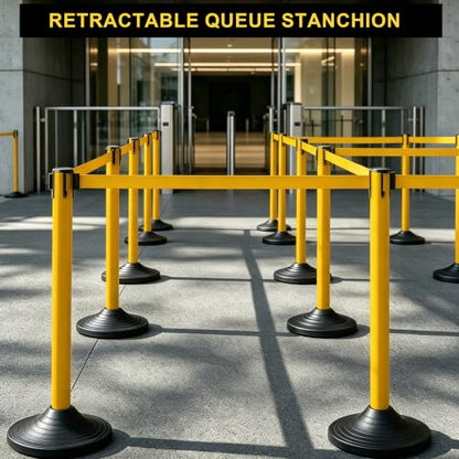 OrangeStar 4 Pack Crowd Control Stanchions, Heavy Duty Yellow Stanchion Set - color: Yellow, size: Style2-Round Rubber Base