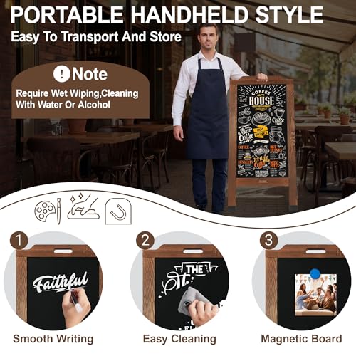 Magnetic Portable A-Frame Chalkboard Signs, 40" × 20", Brown - color: Aa-portable-brown
