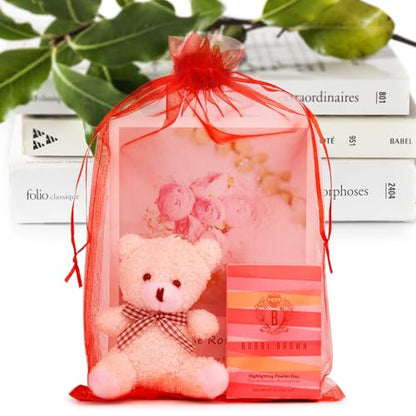ANZNKU 50 Pcs Large Organza Bags 8x12, Red Small Mesh Gift Bag Drawstring - color: Red