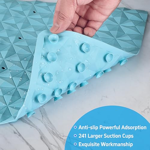 Non Slip Bathtub Mat for Bath Tub Shower - 268 Vacuum Suction Cups - color: Blue With Holes, size: 35" x 17" (Rectangular)
