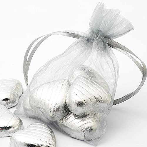 Sheer Organza Gift Bags 50 Count Drawstring 4x6 inch Silver Grey - color: Grey 4x6in 50pc
