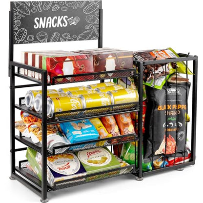 Bfttlity 4-Tier Snack Organizer for Office Kitchen Counter Display, Black - color: Black