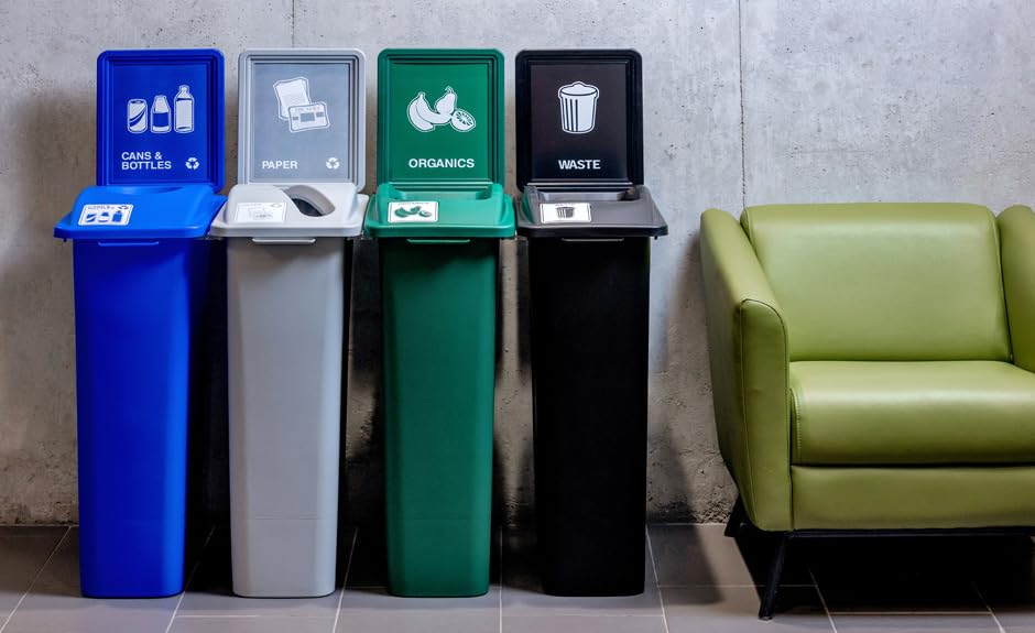 Waste Wise 23 Gallon Recycled HDPE Waste and Recycling Bin for Commercial Spaces - (Green w/Sign & Lid, Organics) - color: Green Organics