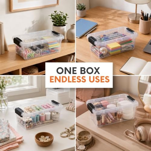 Superio 1.05 Quart Mini Clear Plastic Storage Container with Lid, Stackable Small Organizer Box for Crayons, Art Supplies, Beads, Sewing, Stationery & Food Storage, 2 Pack - size: 1.05 Quart