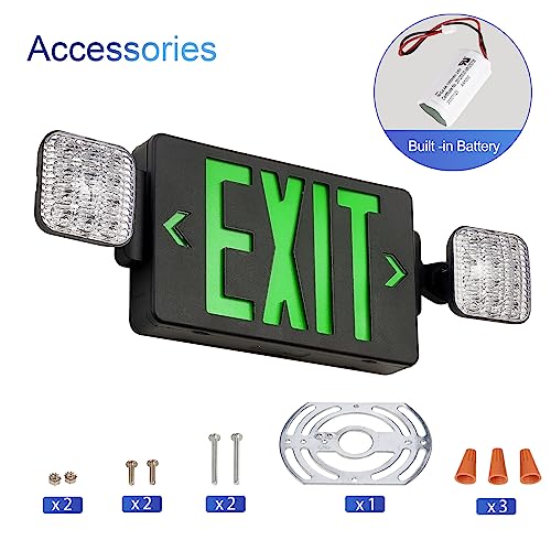 GZRUIYANG Black Housing Exit Sign with Emergency Lights Green, LED Emergency Exit Light with Battery Backup, UL 924 Certified, AC 120/277V, Commercial Emergency Lights Combo for Business - 1 Pack - color: Black Housing Green Letter, size: 1 Pack
