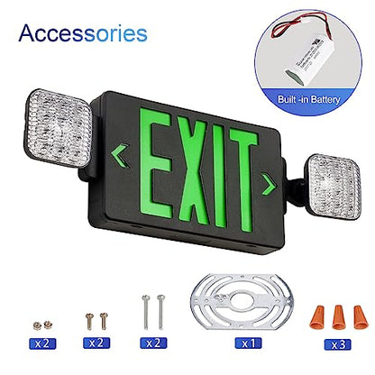 GZRUIYANG Black Housing Exit Sign with Emergency Lights Green, LED Emergency Exit Light with Battery Backup, UL 924 Certified, AC 120/277V, Commercial Emergency Lights Combo for Business - 1 Pack - color: Black Housing Green Letter, size: 1 Pack