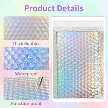 60Pcs Holographic Bubble Mailers, Metallic Poly Padded Envelopes