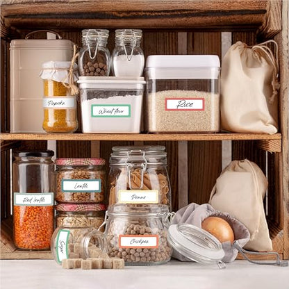 270 PCS Removable Labels, 9 Colors Self-Adhesive Rectangular Stickers Water/Oil/Tear Resistant for Food Containers, Freezer, Kitchen, Files, Jars, Pantry Storage, Office, Bathroom, School (15 Sheets) - color: Style 5