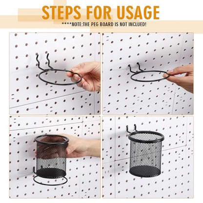 Spakon 6 Sets Pegboard Cups with Hook, Black, 2.95x2.95x3.74'', Straight - color: Black, size: 2.95x2.95x3.74'', style: Straight
