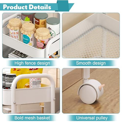 3 Tier Metal Rolling Cart with Lockable Wheels Storage Organizer