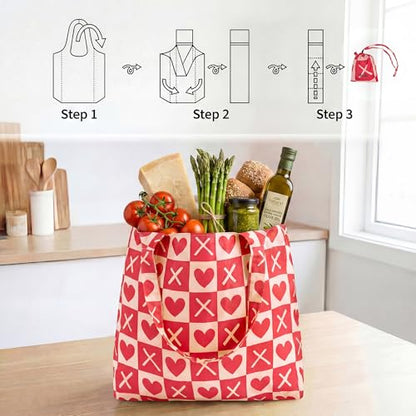 Stelle Lightweight Reusable Grocery Bag with Handles Ripstop Nylon Foldable Tote Shopping Bags for Travel and Groceries - color: Love Match