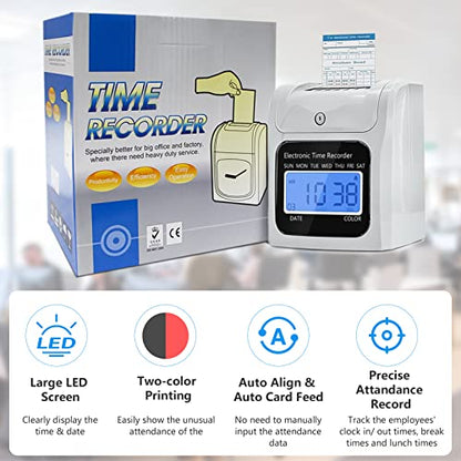 TooCust Employee Time Clocks for Small Business, Auto-Align Time Clock Punch Machine with 50-Piece Time Cards, Two Security Keys, and One Ink Ribbon Cartridge - style: TC50CARDS