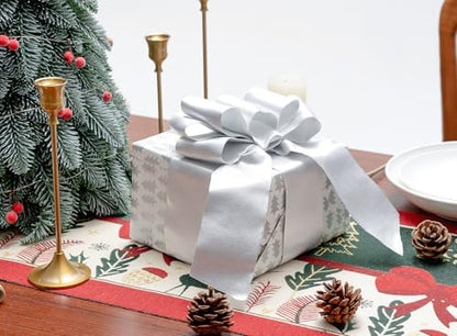 Keypan White Satin Ribbon Wired Silver Glitter 2-1/2 Inch x 10 Yards - color: Glitter White, size: 2-1/2"