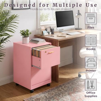 Lavish Home 2-Drawer Wooden File Cabinet with Lock, Pink, 16” x 27” - color: Pink, style: Gold Hardware