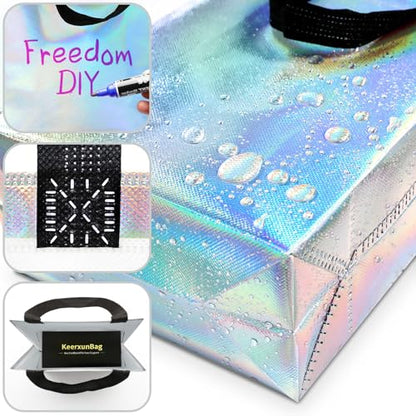 KeerxunBag Holographic Gift Bags - 12pk - Reusable - With Inner Liner Paper - color: iridescent