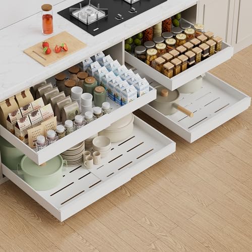 PAKETA 4 Pack Expandable Pull Out Cabinet Organizer,21" Deep - color: White, size: 21"D X 15-26"W (4 Pack)