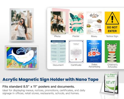 Acrylic Sign Holder 8.5 x 11 Wall Mount, Magnetic Sign Holder Silver - color: Silver, size: 20 Pack 8.5" x 11"