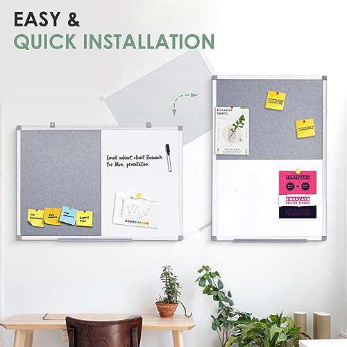 SWANCROWN Bulletin Board White Board Combo, 24 x 18 in, Aluminum Frame - color: Grey-vertical, size: 24"W x 18"H