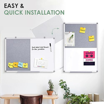 SWANCROWN Bulletin Board White Board Combo, 24 x 18 in, Aluminum Frame - color: Grey-vertical, size: 24"W x 18"H