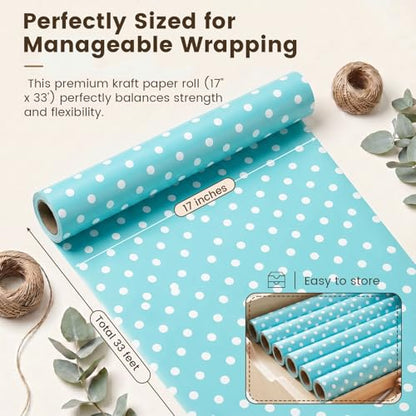 VGOODALL Blue Reversible Wrapping Paper Roll, 17 inch X 33 Feet - color: White,Blue