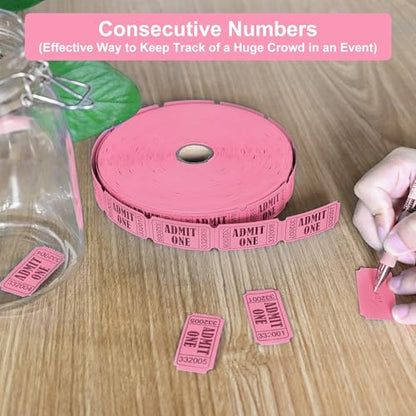 LLIKED 2000 Pink Raffle Tickets 1" x 2" Admit One Single Roll - size: 2000 Pink