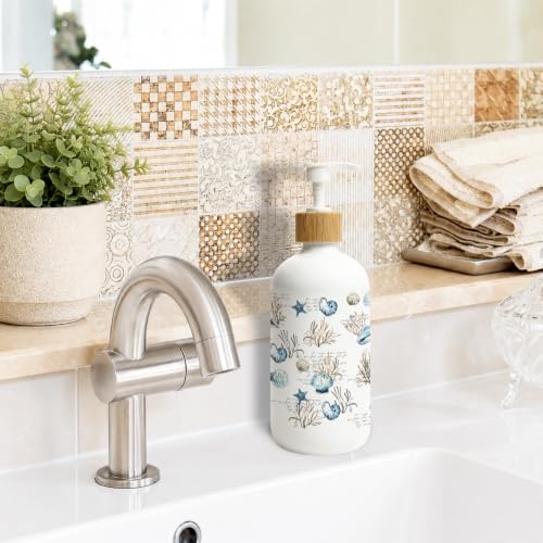 Retro Beach Ocean Glass Soap Dispenser with Pump - color: Seashell 03