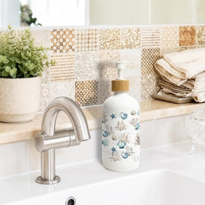 Retro Beach Ocean Glass Soap Dispenser with Pump - color: Seashell 03