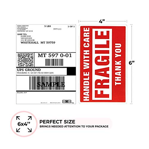 enko 1 Roll 4 x 6 in Large Fragile Stickers for Moving and Shipping - color: 1 Roll - 500 Labels, size: 4 x 6 inch