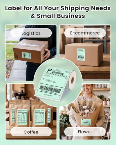Phomemo 4x6 Green Thermal Label, Shipping Labels Pack of 250 4x6 Roll Labels, Compatible with Phomemo, Zebra, Rollo, Jadens and Other Thermal Printers - color: Green